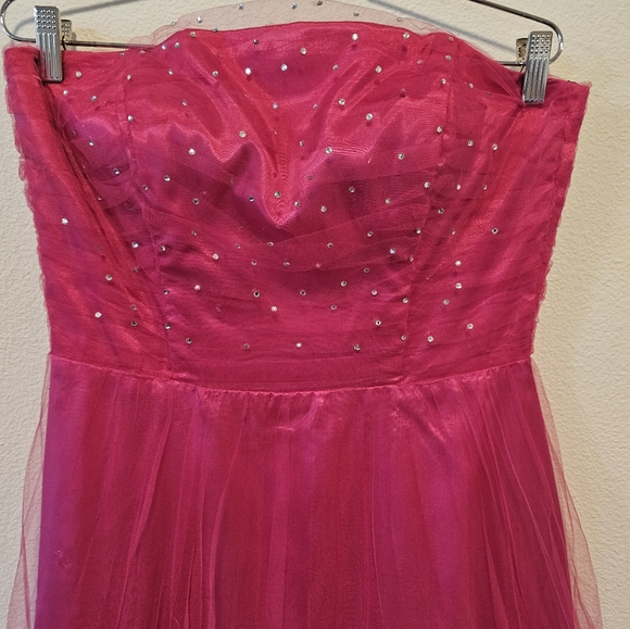 Size 8 Vintage Night Way Collection Strapless Hot Pink Tulle Dress - Picture 2 of 6
